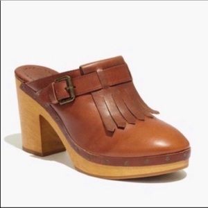 Madewell Brown Leather Mules with Fringe